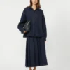 Pleated denim skirt, navy