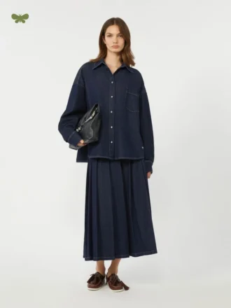 Pleated denim skirt, navy
