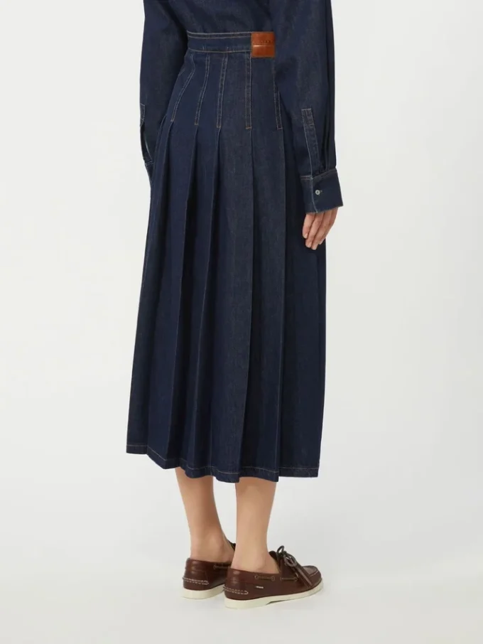 Pleated denim skirt, navy