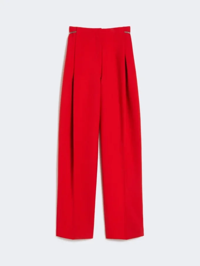 Pleated stretch wool trousers, red