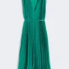 Plissa-pleated chiffon dress, green
