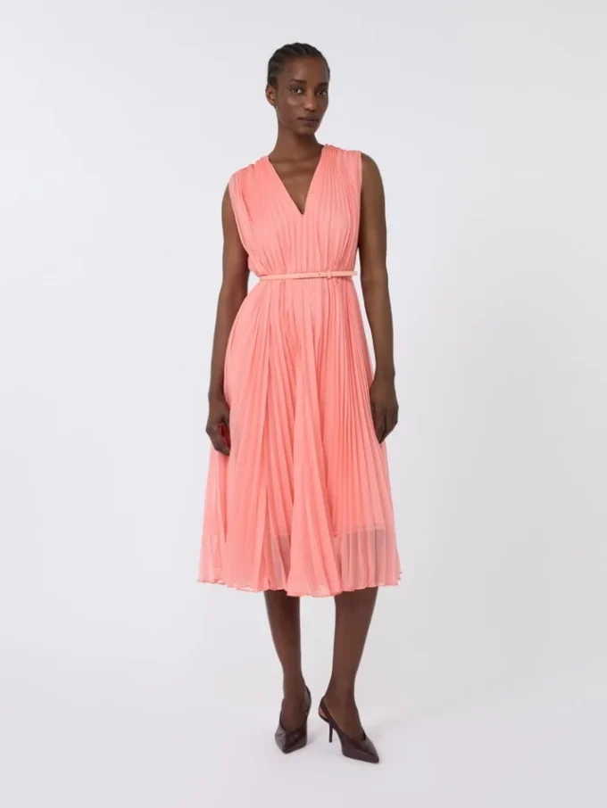 Plissa-pleated chiffon dress, pink