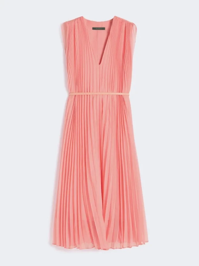 Plissa-pleated chiffon dress, pink