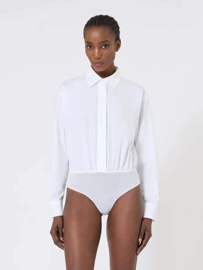 Poplin shirt bodysuit, optical white