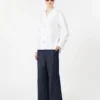 Straight-fit cotton and linen denim trousers, midnightblue