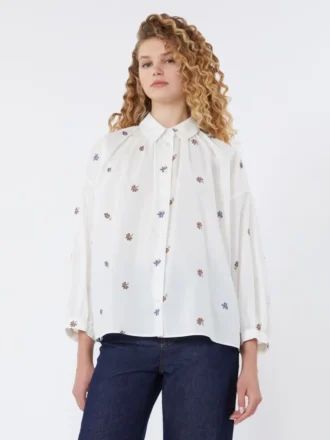 Poplin shirt with embroidery, white