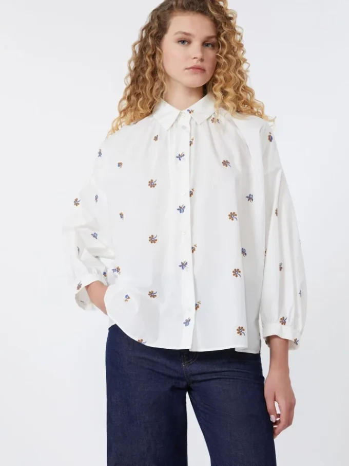 Poplin shirt with embroidery, white