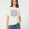 Print and embroidery-adorned cotton t-shirt, white