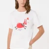 Print and embroidery-adorned cotton t-shirt, white