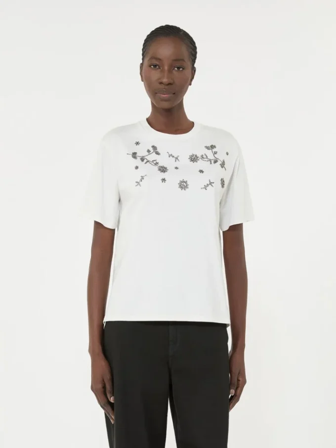 Print and embroidery-adorned jersey t-shirt, white