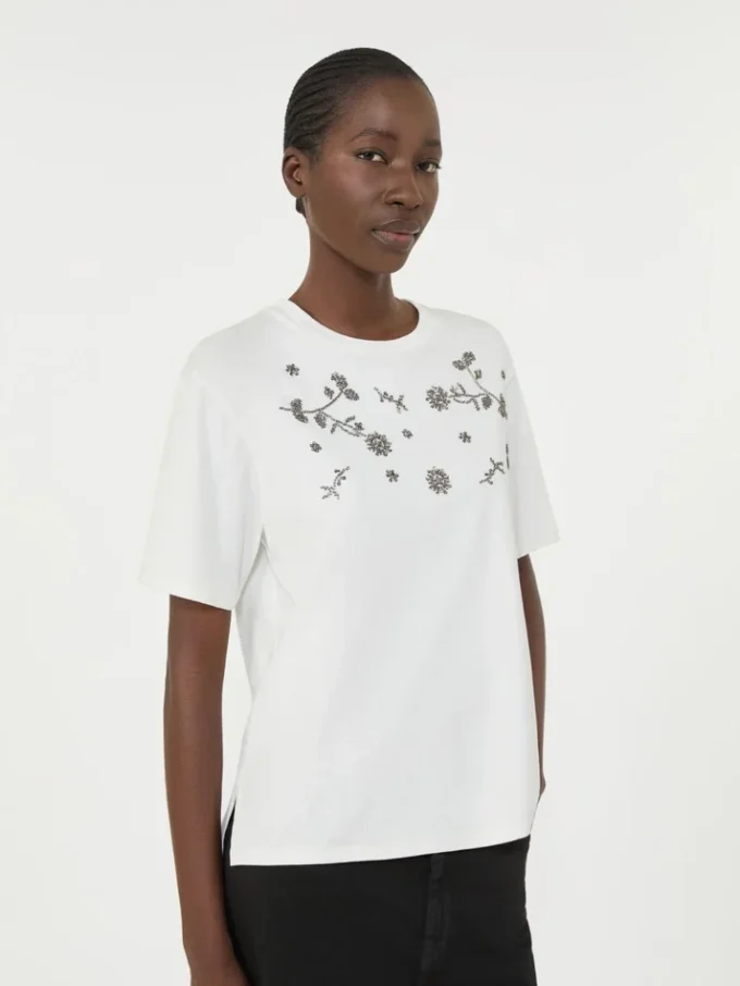 Print and embroidery-adorned jersey t-shirt, white