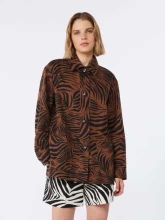 Printed cotton and linen shirt, brown