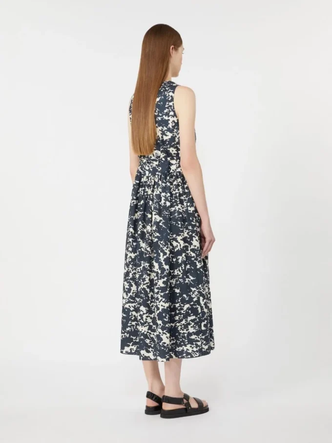Printed cotton dress with belt, ultramarine