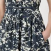 Printed cotton dress with belt, ultramarine