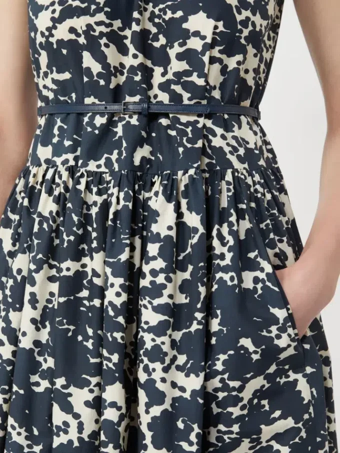 Printed cotton dress with belt, ultramarine