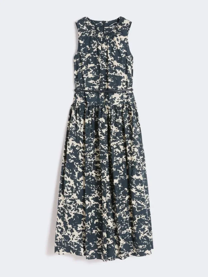 Printed cotton dress with belt, ultramarine
