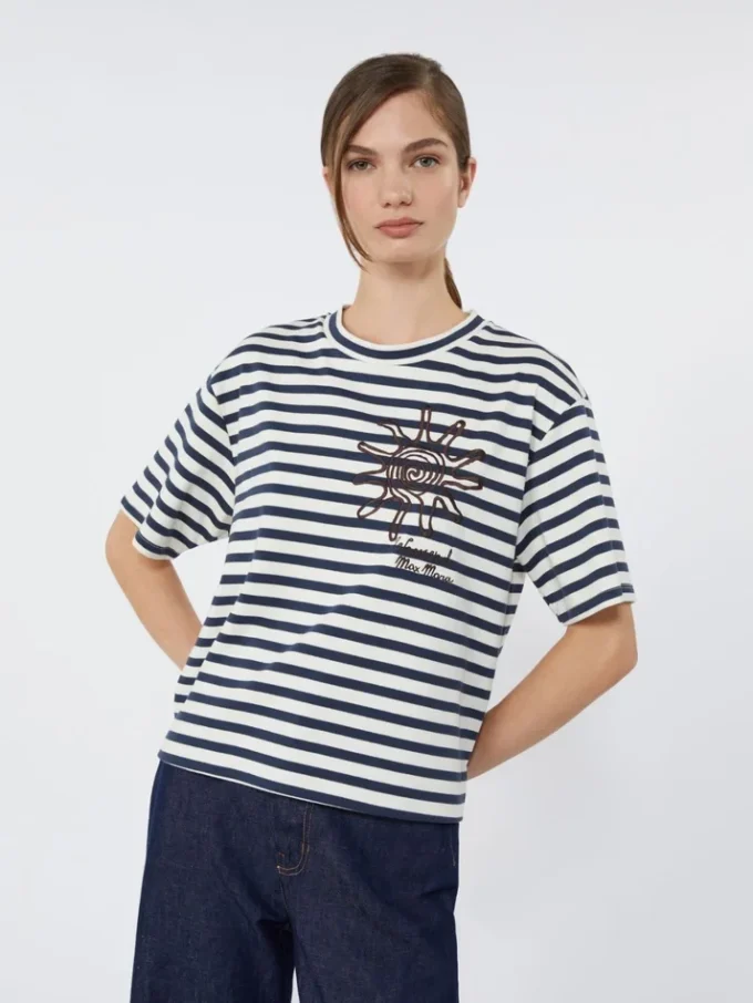 Printed cotton jersey t-shirt, navy