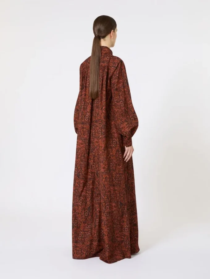 Printed cotton kaftan dress, caramel