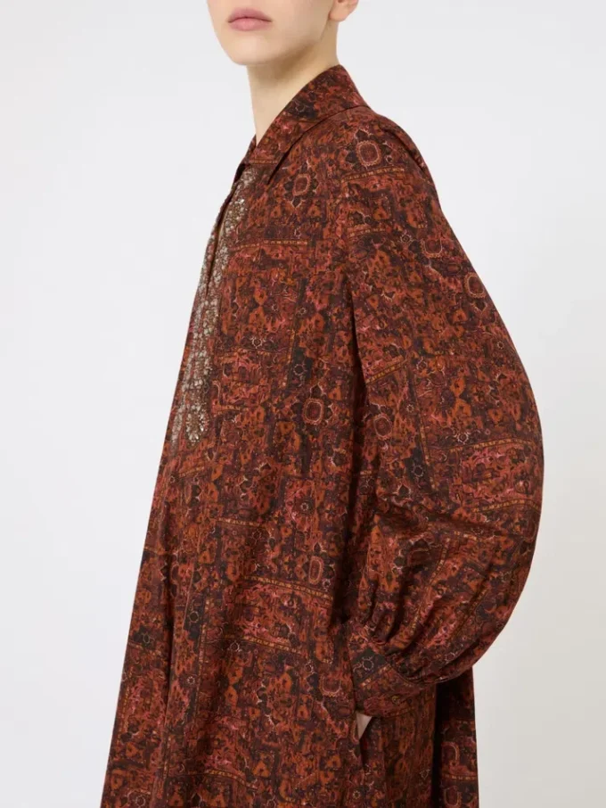 Printed cotton kaftan dress, caramel