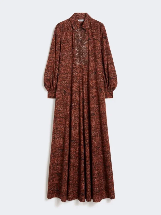 Printed cotton kaftan dress, caramel