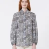Printed cotton voile shirt, navy