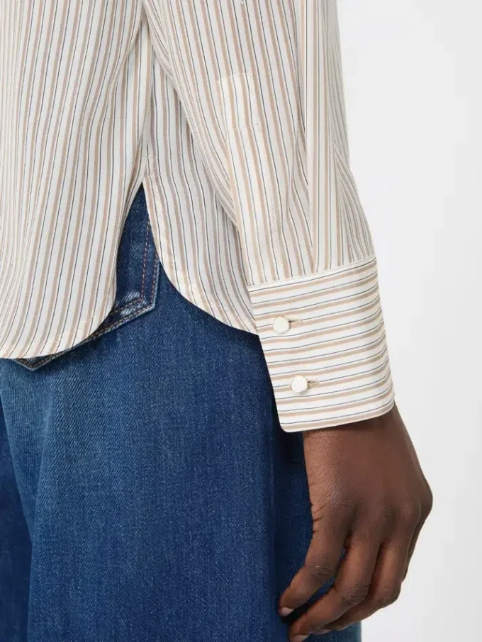 Printed crepe de chine shirt, camel