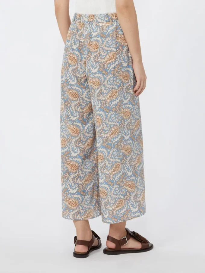 Printed crepe de chine trousers, light blue