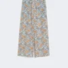 Printed crepe de chine trousers, light blue