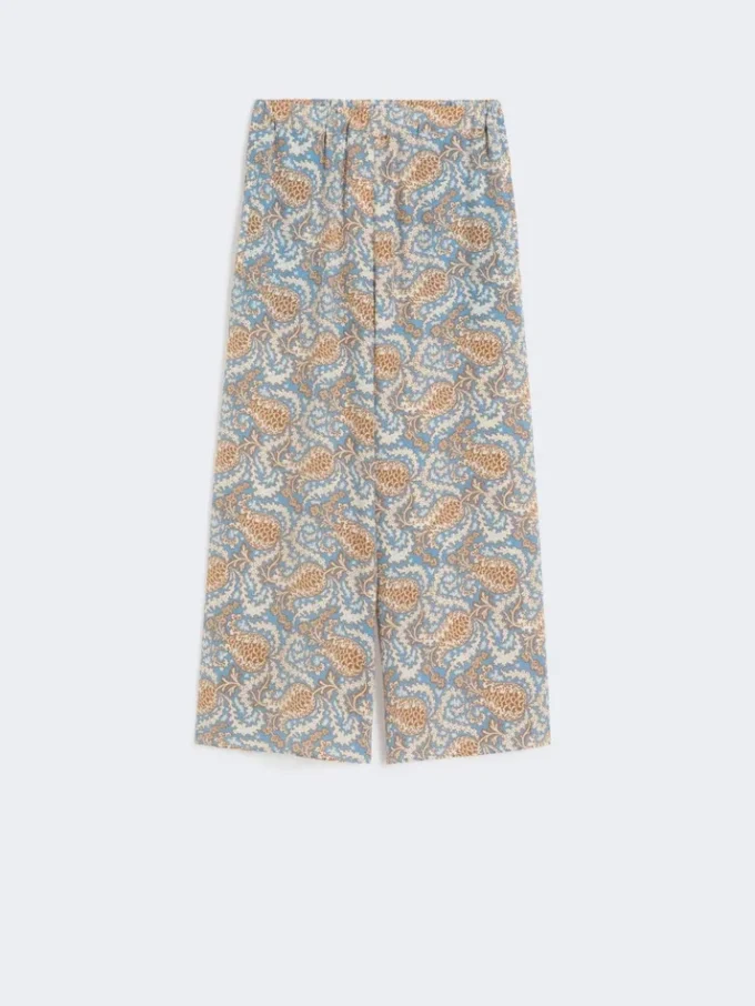 Printed crepe de chine trousers, light blue