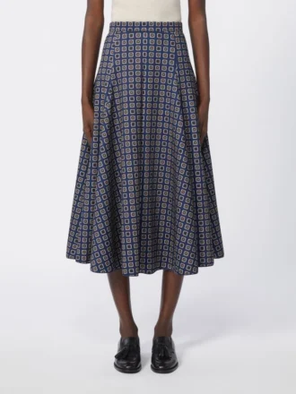 Printed jersey skirt, navy