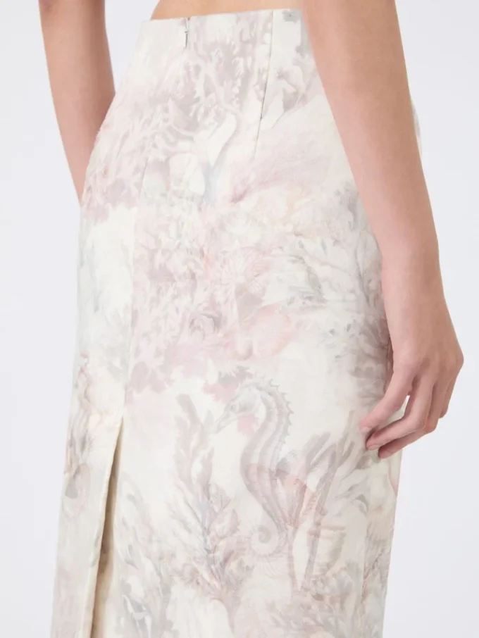 Printed organza and gabardine pencil skirt, white