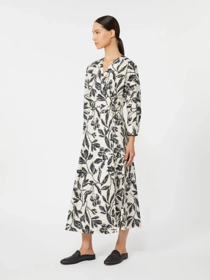Printed poplin dress, beige