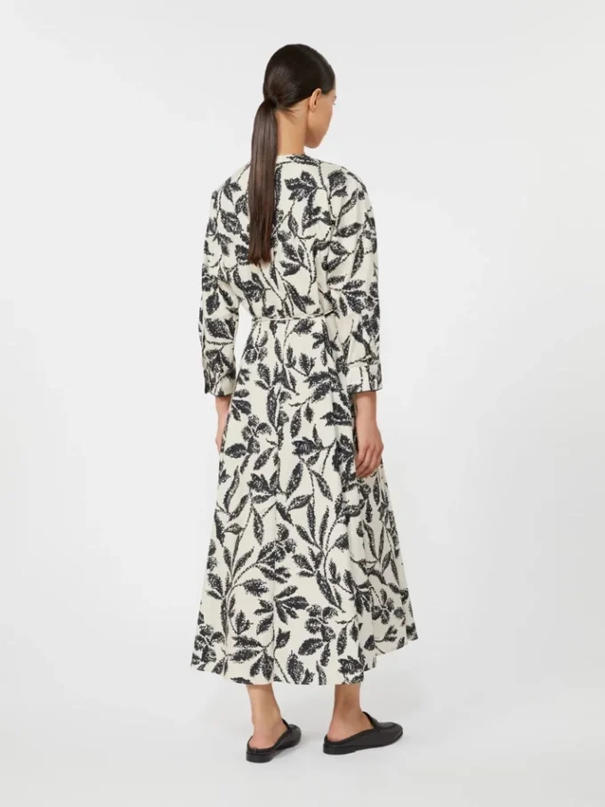 Printed poplin dress, beige