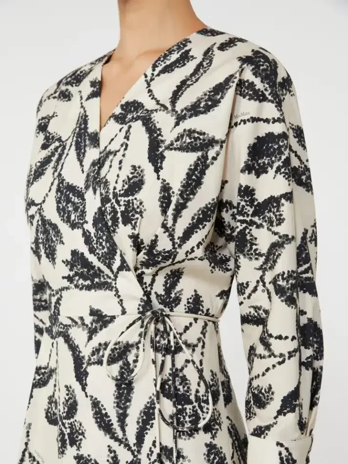 Printed poplin dress, beige