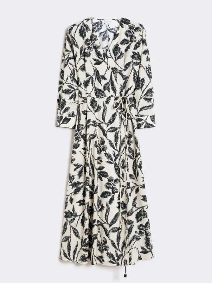 Printed poplin dress, beige