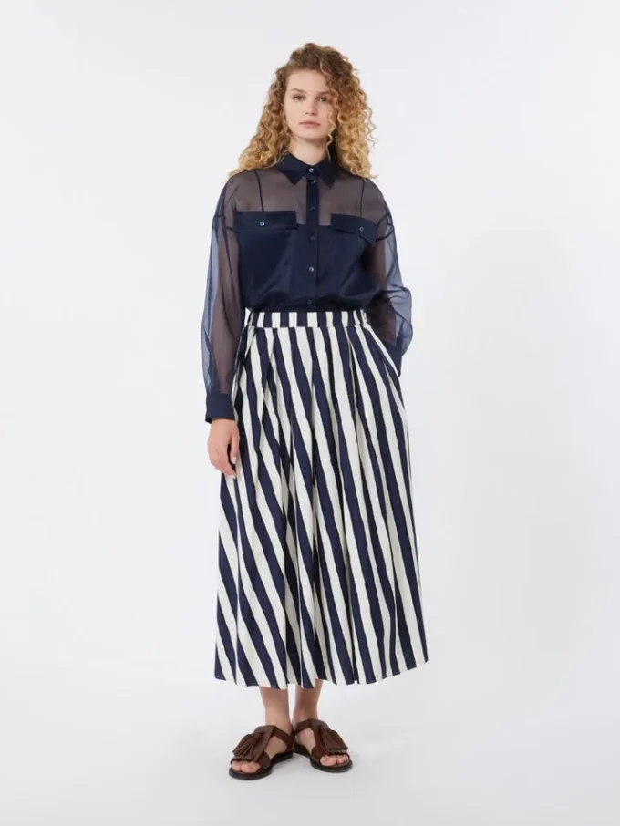 Printed poplin pleated skirt, navy Printed poplin pleated skirt, navy
