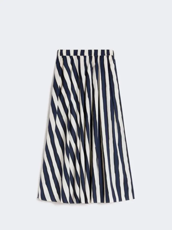 Printed poplin pleated skirt, navy Printed poplin pleated skirt, navy