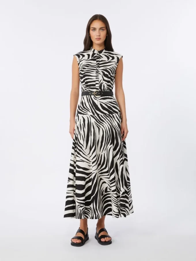 Printed poplin shirt dress, black