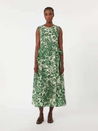 Printed ramie canvas dress, green