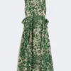 Printed ramie canvas dress, green Printed ramie canvas dress, green