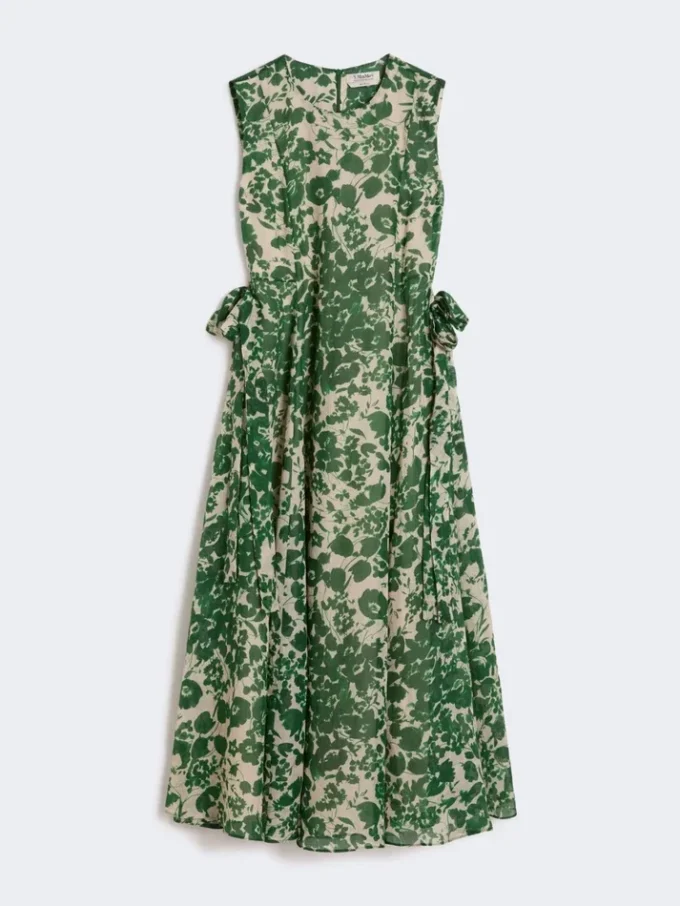 Printed ramie canvas dress, green Printed ramie canvas dress, green
