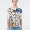 Printed silk and stretch cotton jersey t-shirt, multicolour