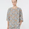 Printed silk crepe de chine blouse, light blue