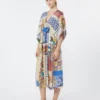 Printed silk crepe de chine midi dress, multicolour
