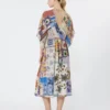 Printed silk crepe de chine midi dress, multicolour
