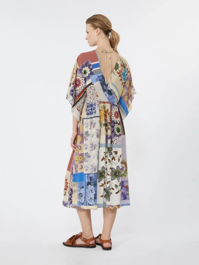 Printed silk crepe de chine midi dress, multicolour