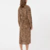 Printed silk crepe de chine shirt dress, camel