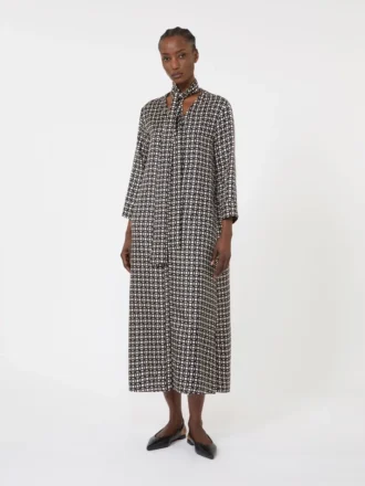 Printed silk dress, black