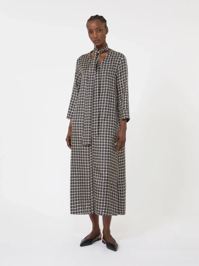 Printed silk dress, black