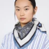 Printed silk foulard, china blue